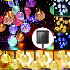 Соларен гирлянд, 5 м, 8 режима, 20 светодиода, диаметър на светодиода 2,4 см, многоцветен